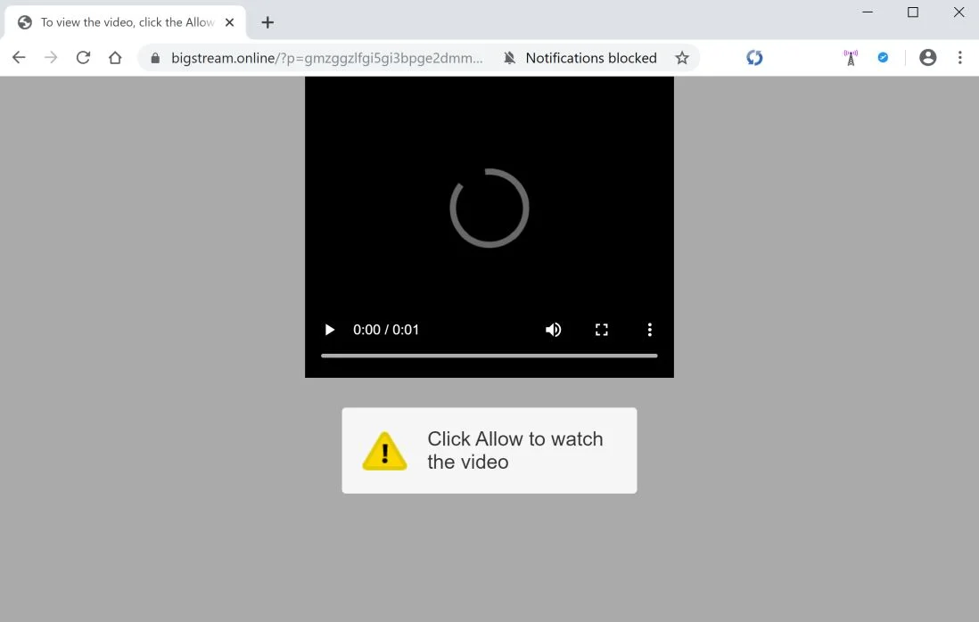 Image: Chrome browser is redirected to Bigstream.online