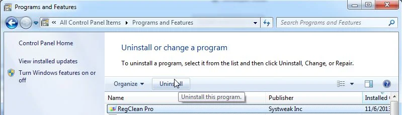 Uninstall RegClean Pro