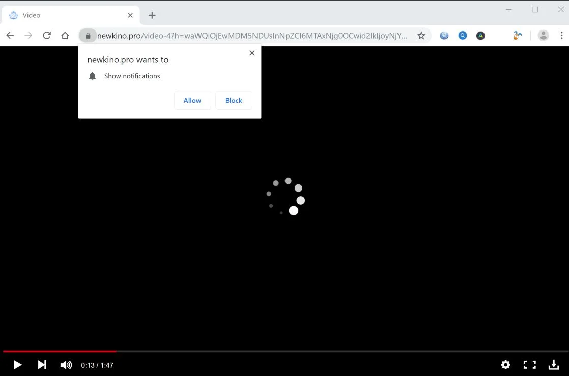 Image: Chrome browser is redirected to Newkino.pro