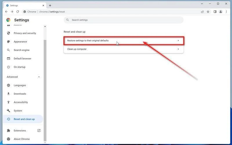 Click on Reset settings to their original defaults