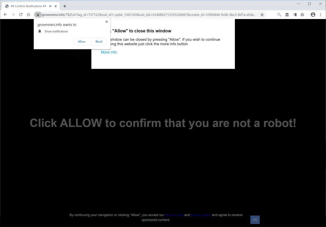 Image: Chrome browser is redirected to Grownsrevi.info
