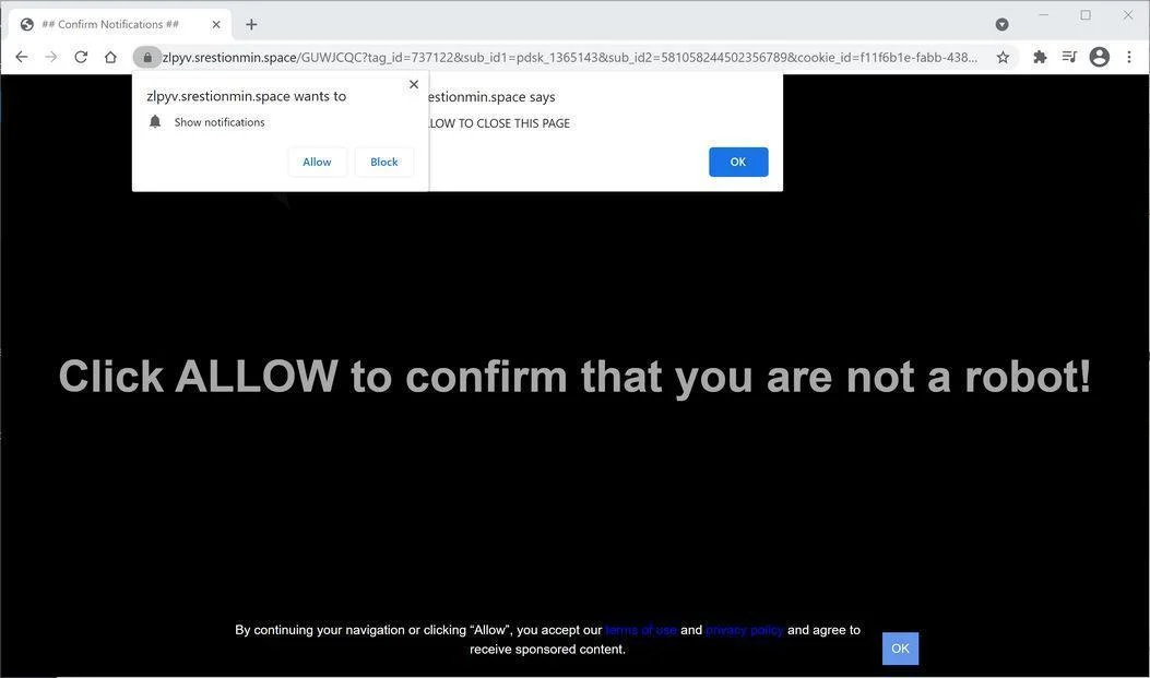 Remove Srestionmin.space pop-up ads (Virus Removal Guide) 1 Image: Chrome browser is redirected to Srestionmin.space