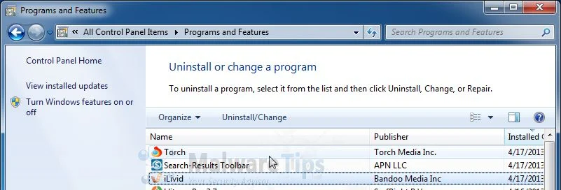 [Image: Uninstall iLivid programs]