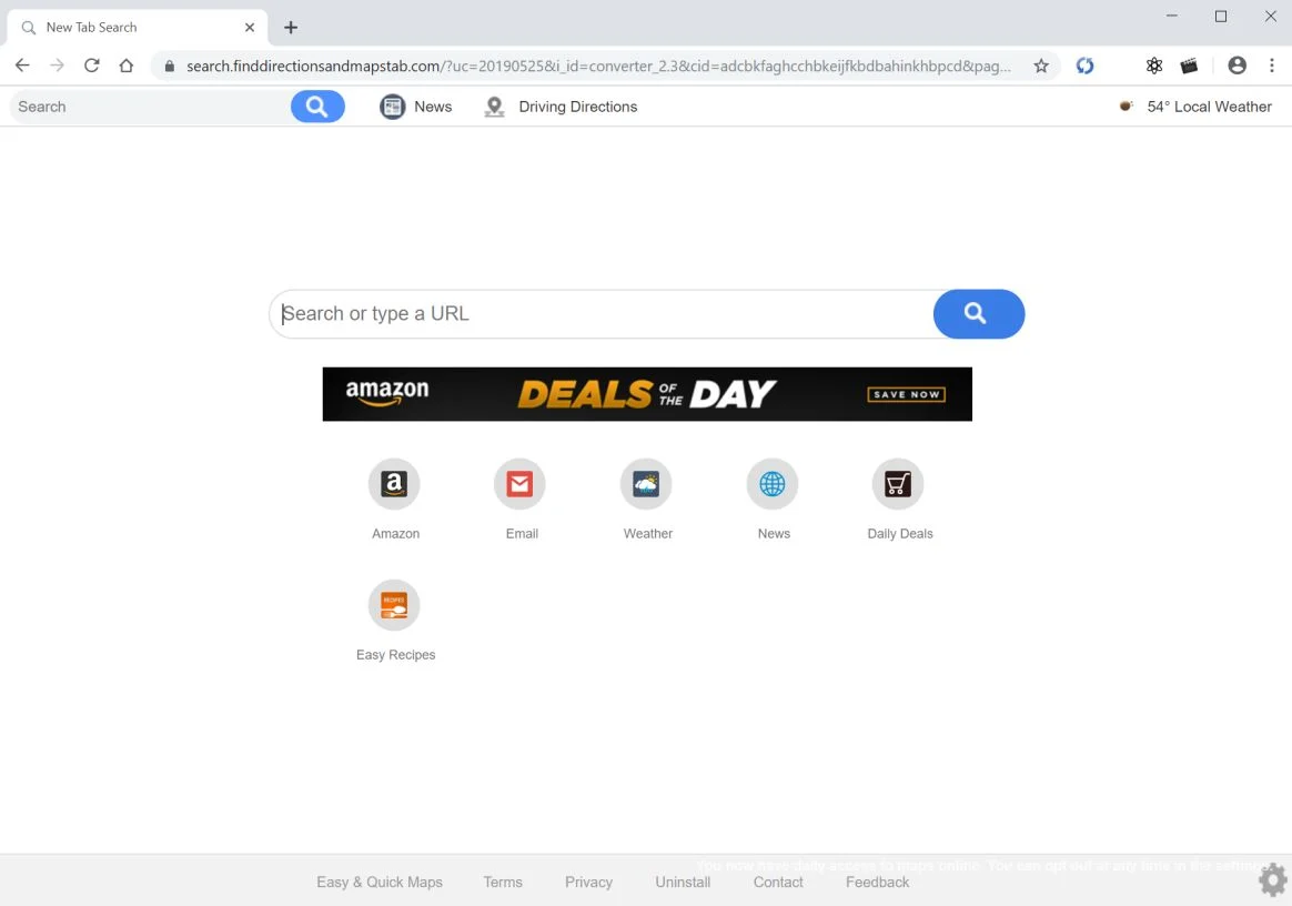 Image: Chrome browser is redirected to Finddirectionsandmapstab.com