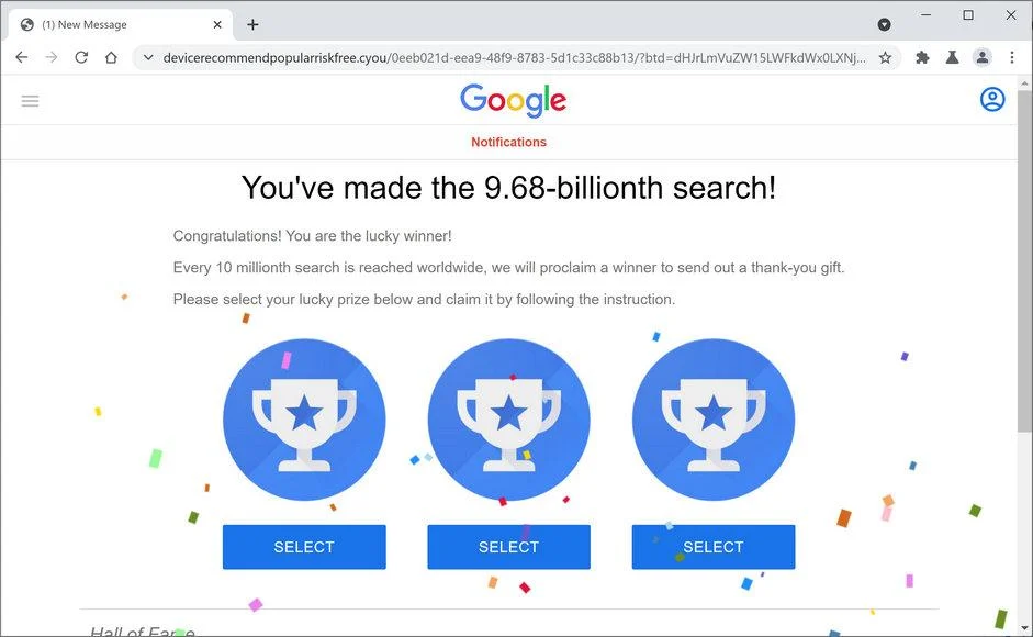 Image: Chrome browser is redirected to Devicerecommendpopularriskfree.cyou