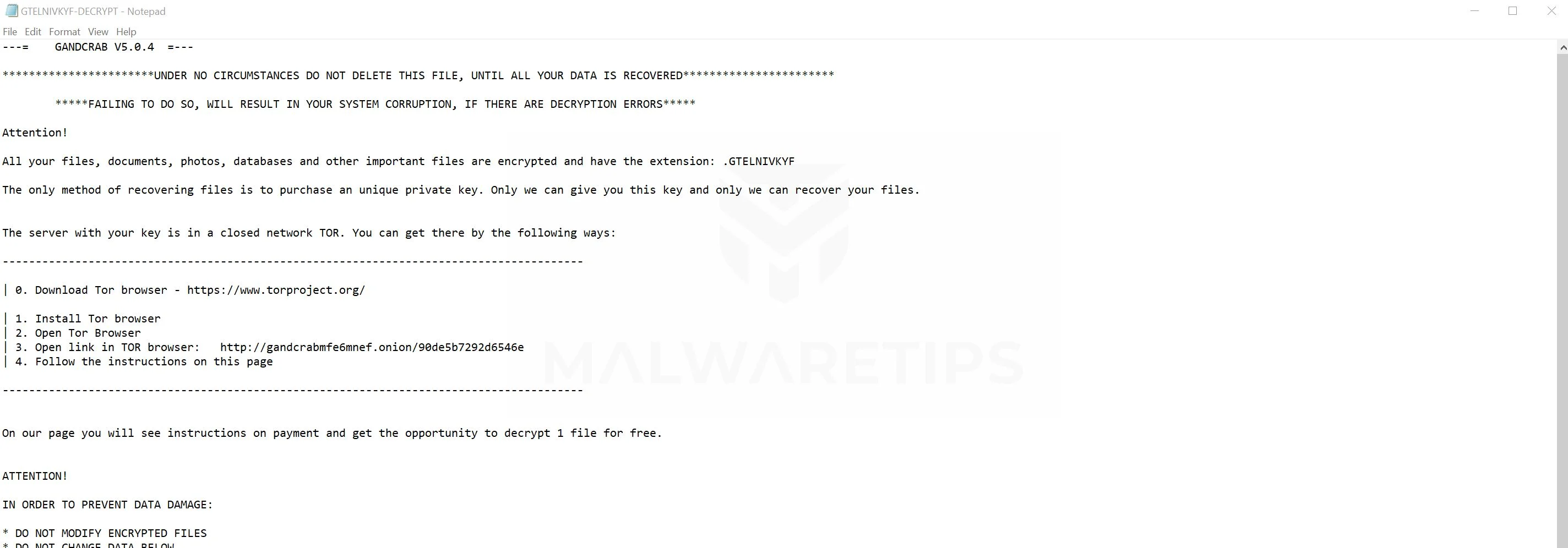 GandCrab V5.0.4 Ransomware Virus