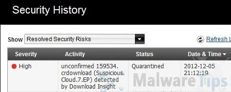 [Image: Suspicious.Cloud.7.EP detected by Norton Antivirus]