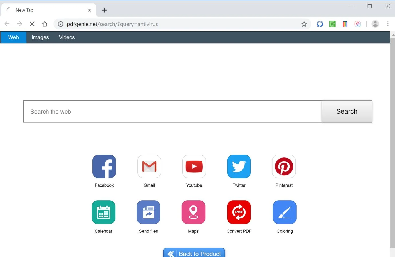 Image: Google Chrome is redirected to PDFGenie Search