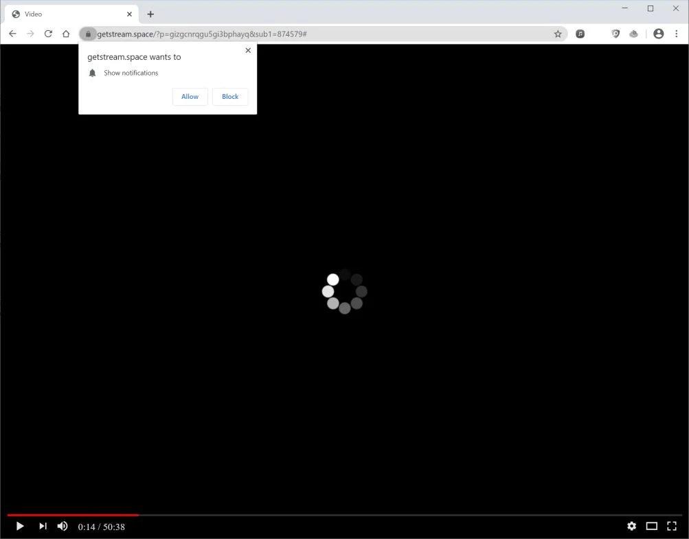 Image: Chrome browser is redirected to Getstream.space