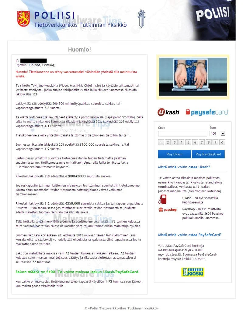 [Image: POLIISI Tietoverkkorikos Tutkinnan Yksikkö virus]
