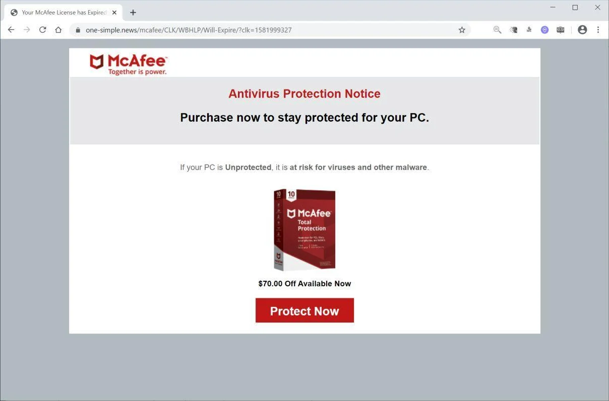 Image: Your McAfee May Have Expired Scam