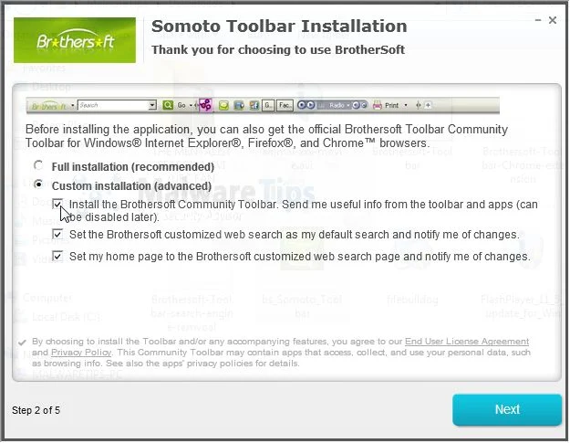 [Image: Brothersoft Toolbar installation process]