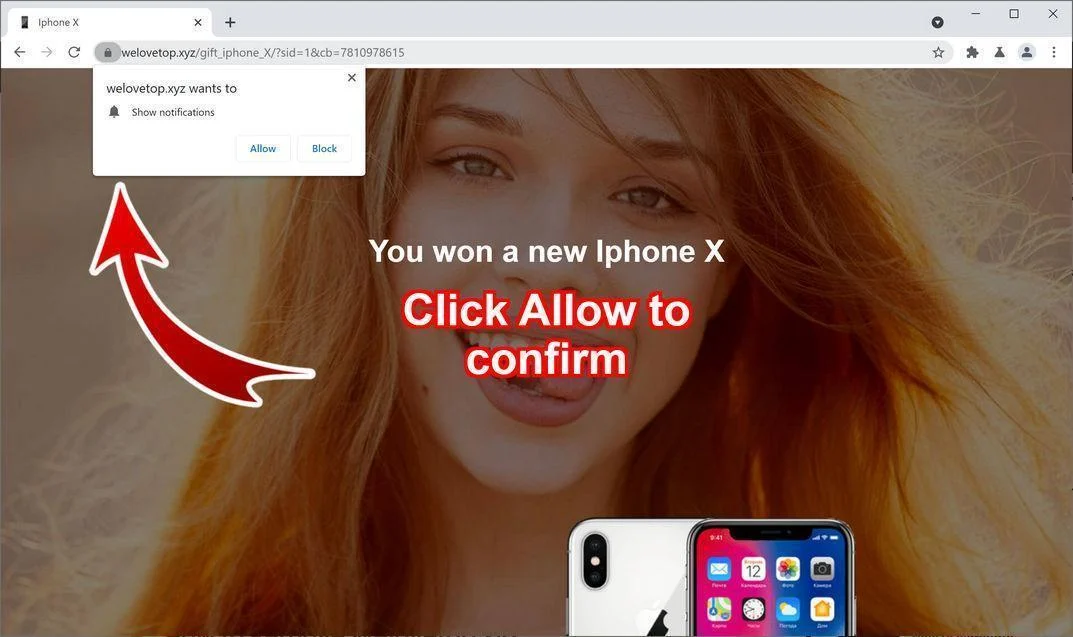 Remove Welovetop.xyz pop-up ads (Virus Removal Guide) 1 Image: Chrome browser is redirected to Welovetop.xyz