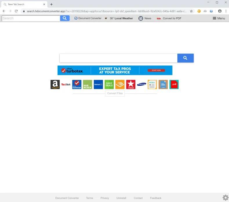 Image: Google Chrome is redirected to the Document Converter New Tab Search