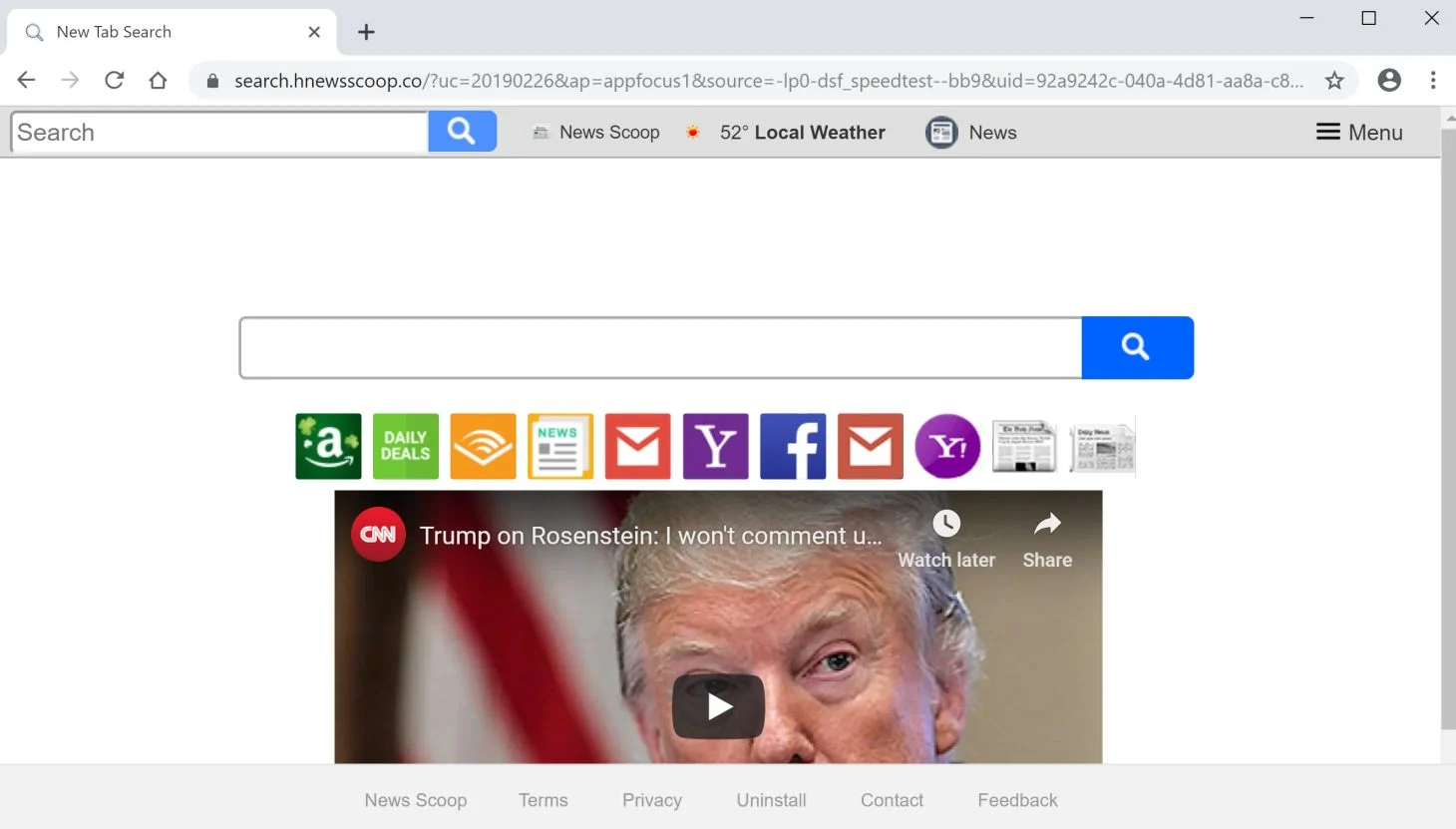 Image: Chrome browser is redirected to the search.hnewsscoop.co site