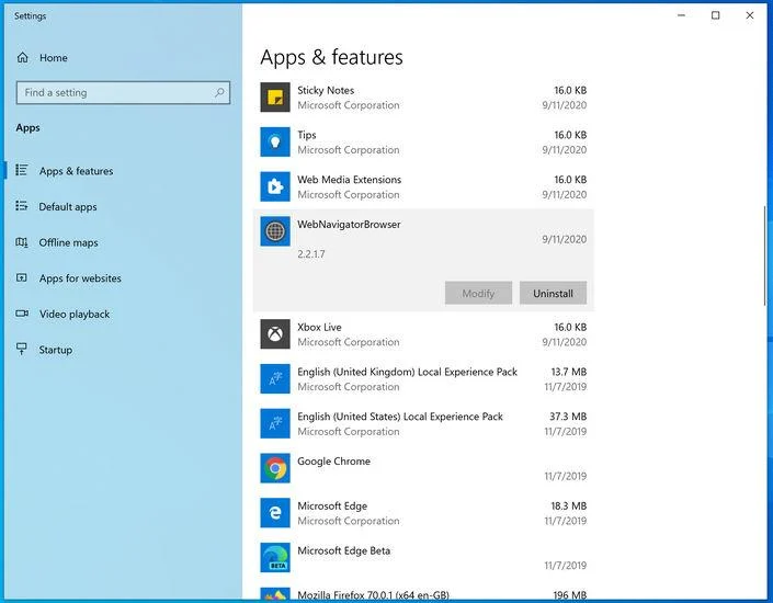 Uninstall WebNavigatorBrowser