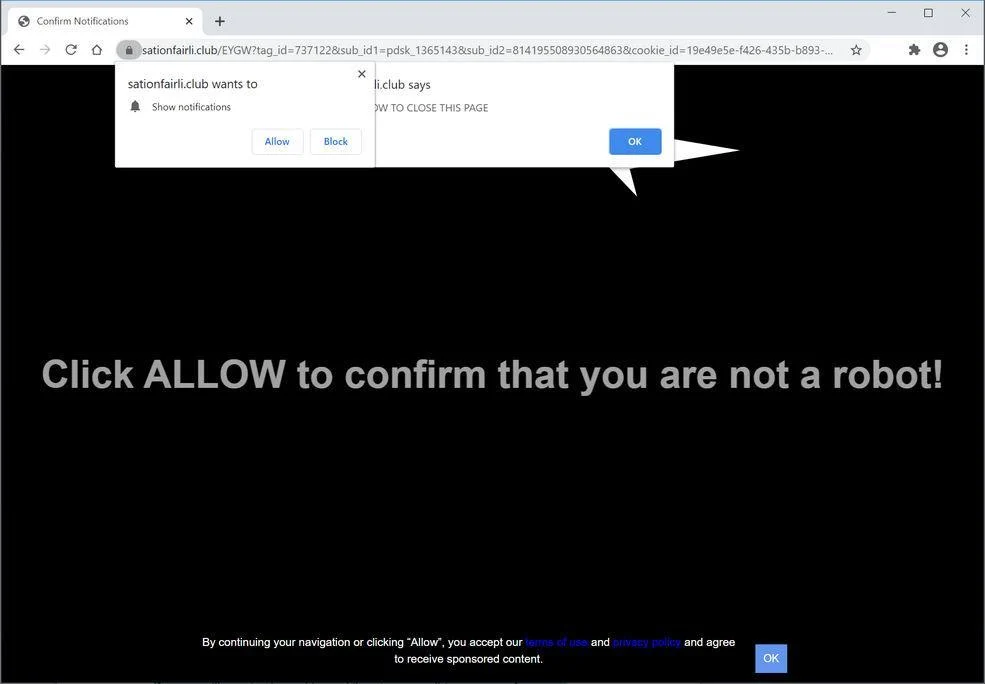 Image: Chrome browser is redirected to Sationfairli.club