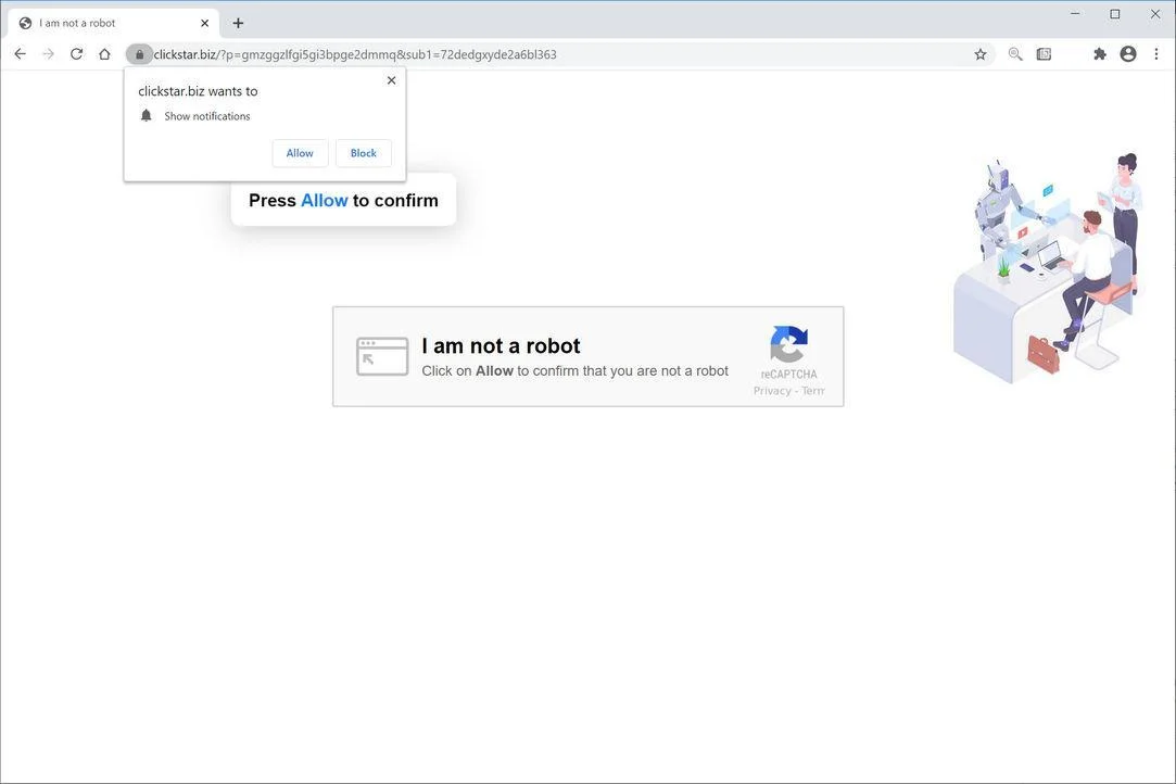 Image: Chrome browser is redirected to Clickstar.biz