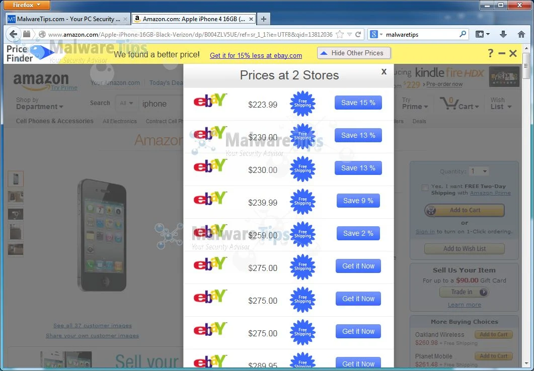 [Image: Price Finder virus]