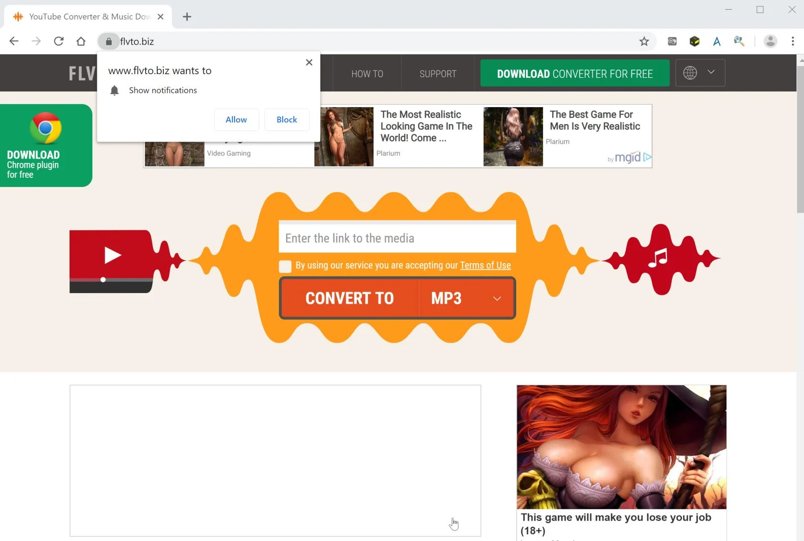 Chrome browser is redirected to Flvto.biz