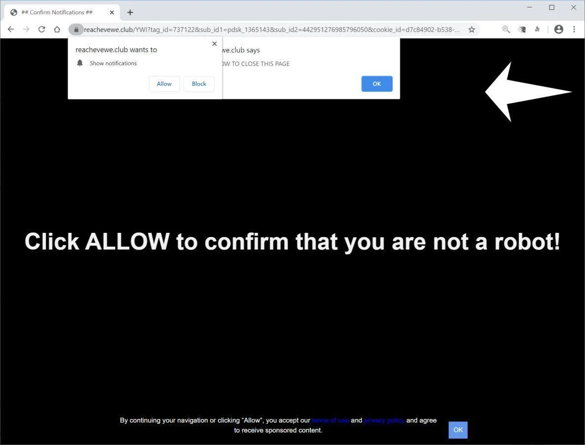Image: Chrome browser is redirected to Reachevewe.club