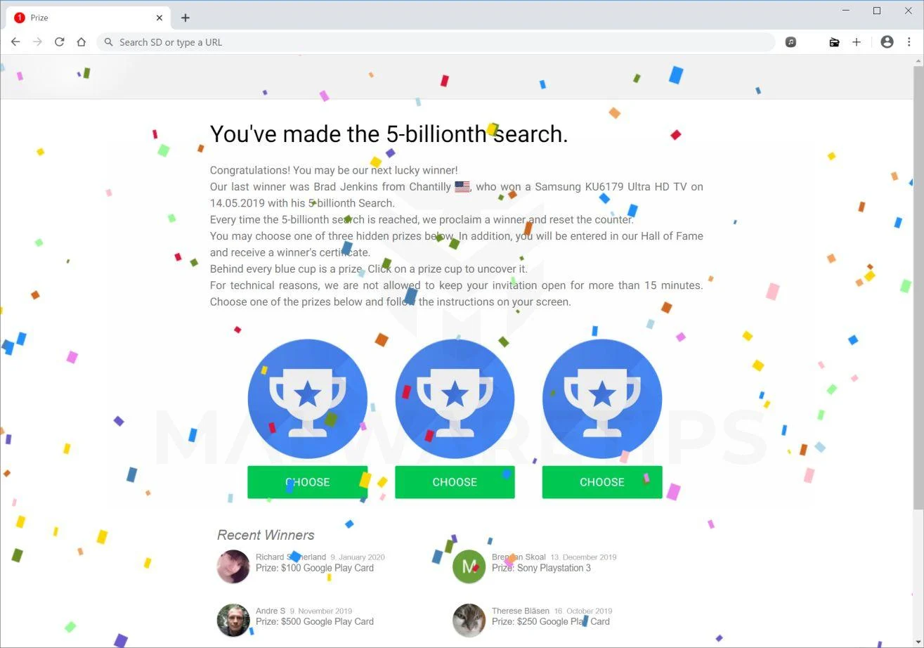  Image: Chrome Search Contest 2021 scam ads