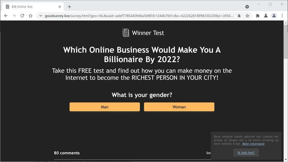 Image: Chrome browser is redirected to Goodsurvey.live