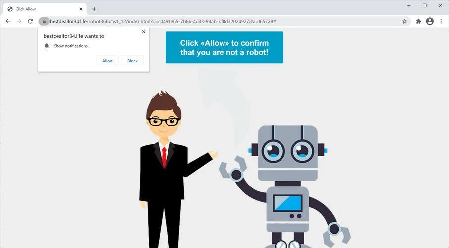 Remove Bestdealfor34.life pop-up ads (Virus Removal Guide) 1 Image: Chrome browser is redirected to Bestdealfor34.life