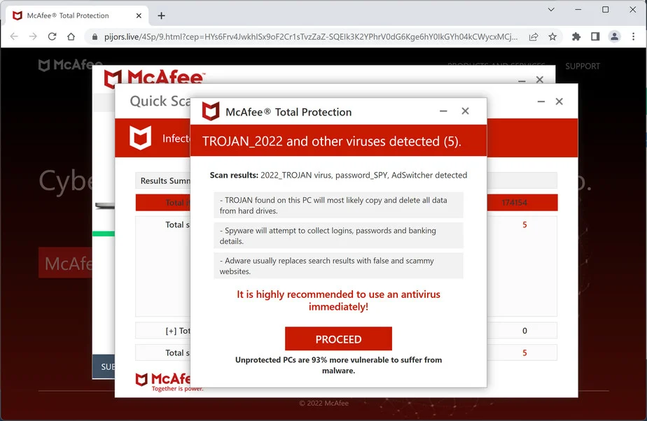 Macorest.xyz Pop-ups - The Truth Behind the Fake Virus Warnings 8 Image: Pijors.live Fake McAfee Virus Alert
