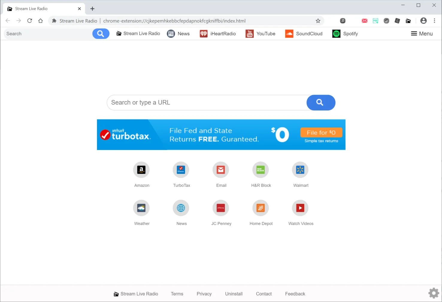 Image: Chrome browser is redirected to search.streamliveradiotab.com