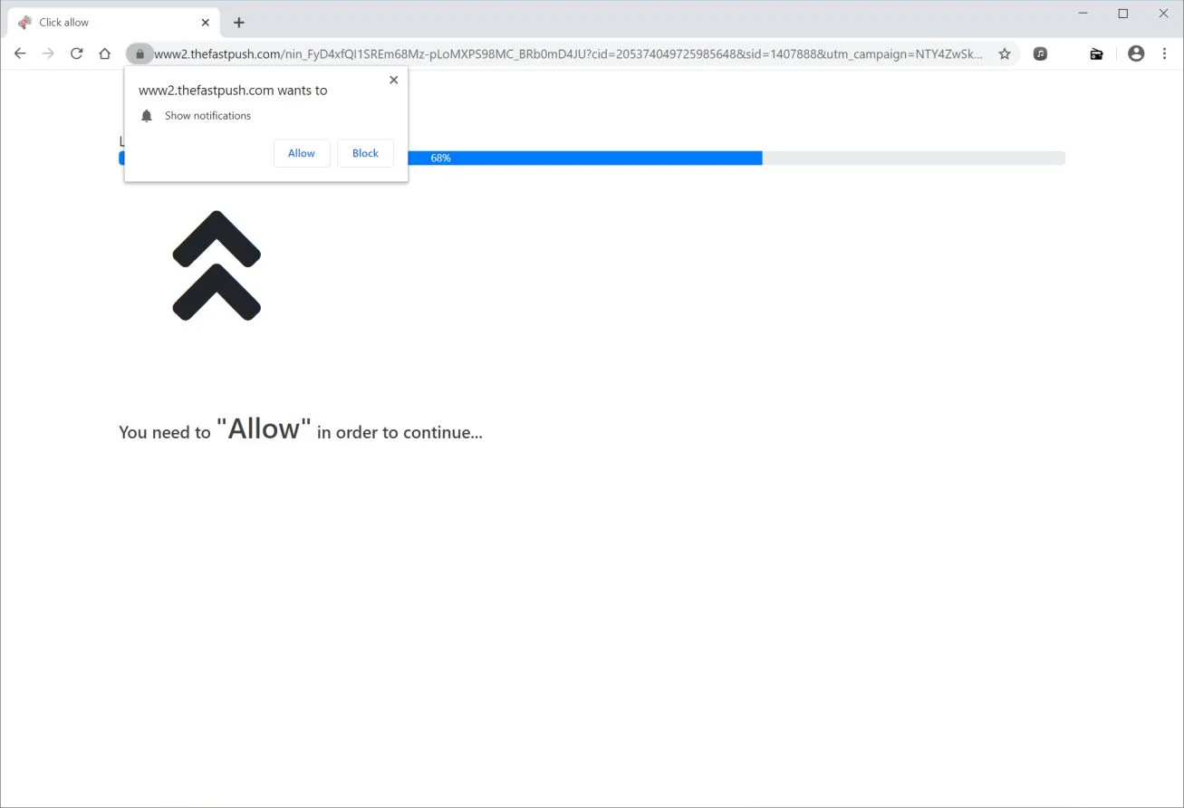 Image: Chrome browser is redirected to Thefastpush.com