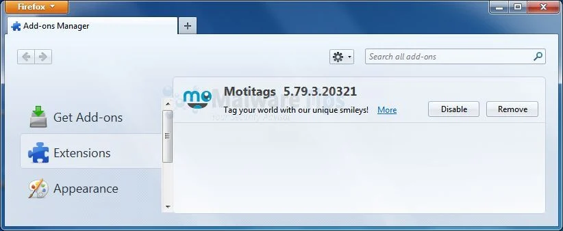 [Image: Motitags Toolbar Firefox extension]