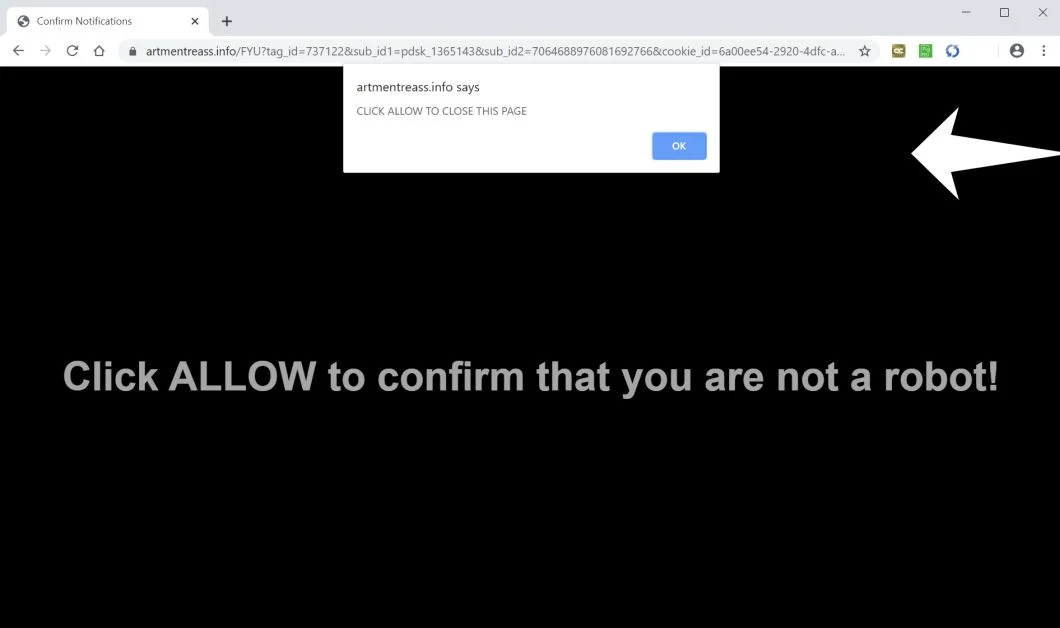 How to remove Artmentreass.info pop-up ads (Virus Removal Guide) 1 Image: Chrome browser is redirected to Artmentreass.info