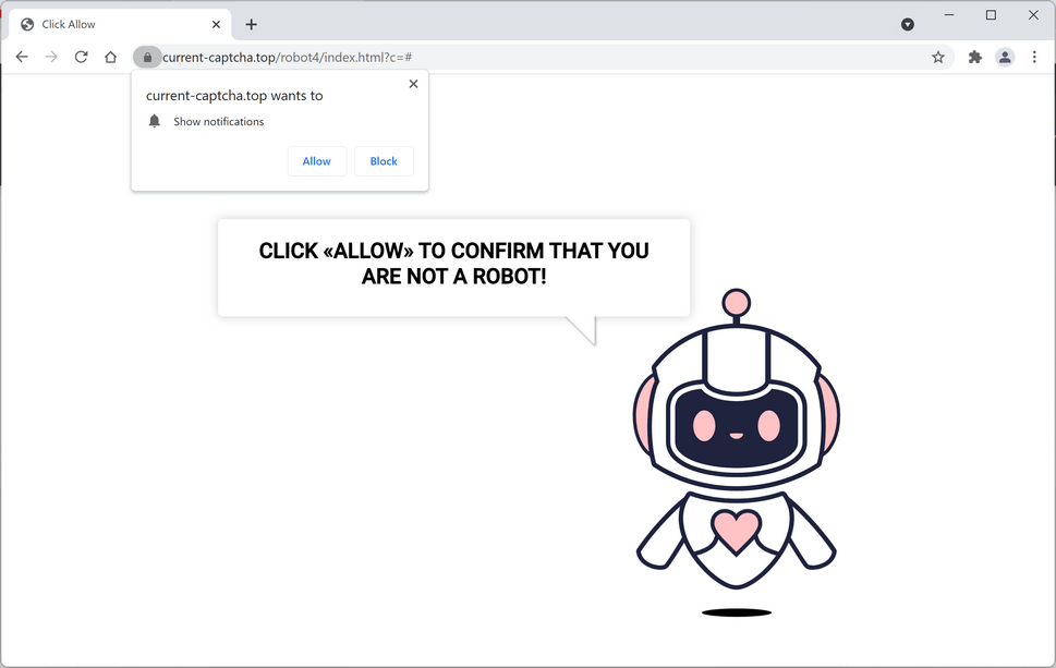 Image: Chrome browser is redirected to Current-captcha.top