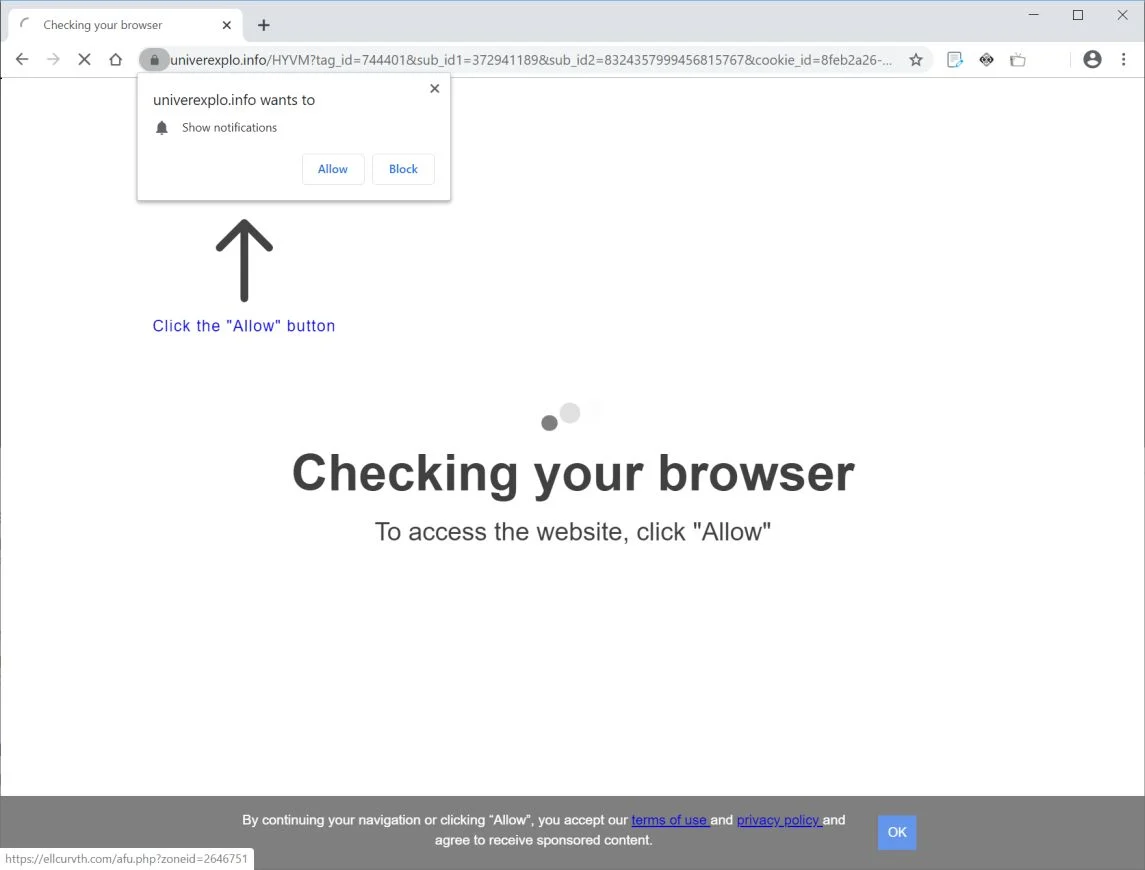 How to remove Univerexplo.info pop-up ads (Virus Removal Guide) 1 Image: Chrome browser is redirected to Univerexplo.info
