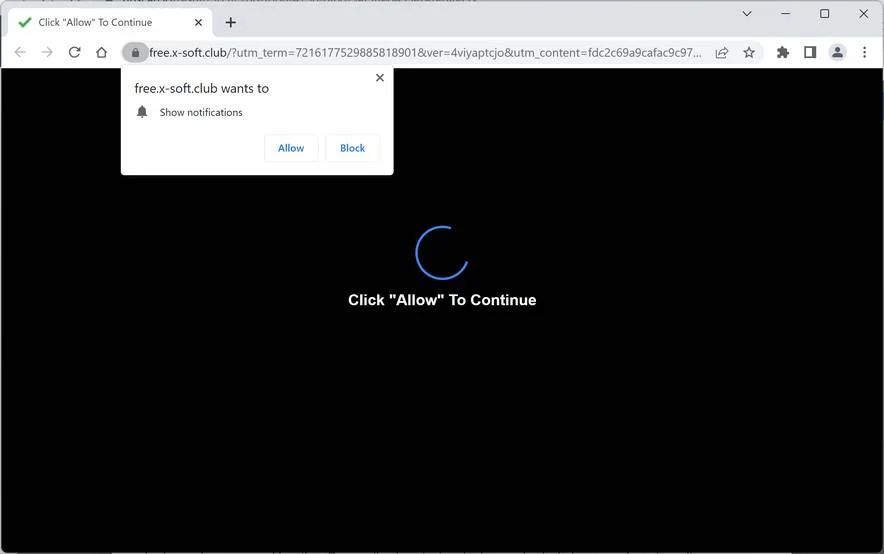 Image: Chrome browser is redirected to Free.x-soft.club