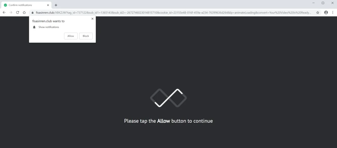 Image: Chrome browser is redirected to the Fisasinren.club site