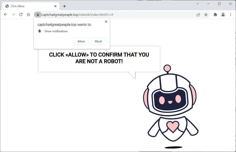 Image: Chrome browser is redirected to Captcha4greatpeaple.top
