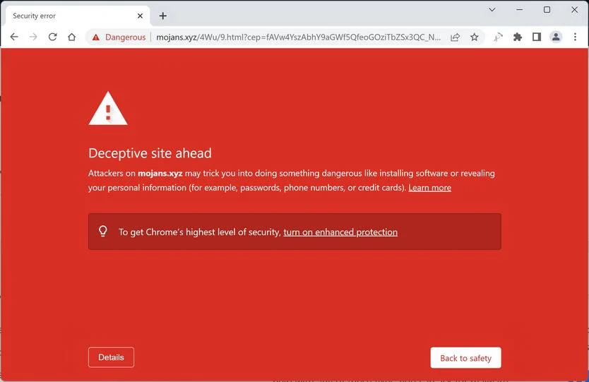 Screenshot of Mojans.xyz Fake Antivirus Scan