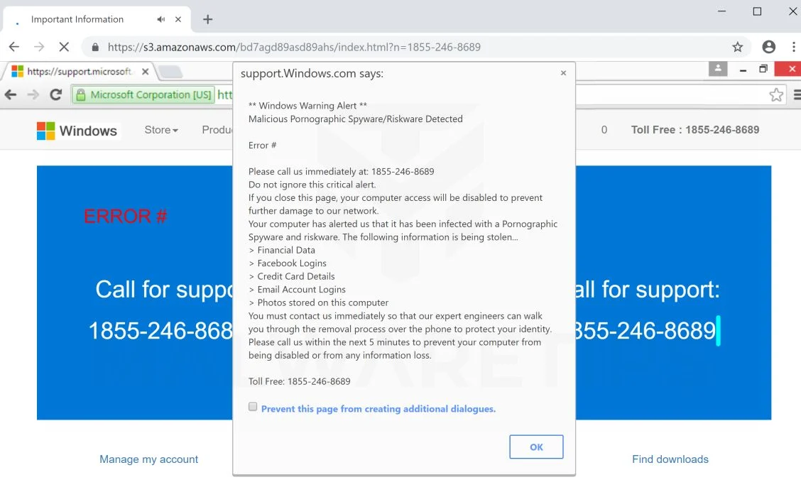 How to remove "Support.Windows.com Says" pop-up scam (Guide) 1 Support.Windows.com Says Scam