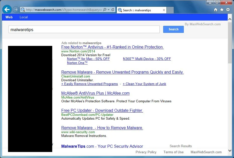 [Image: MaxWebSearch.com redirect]