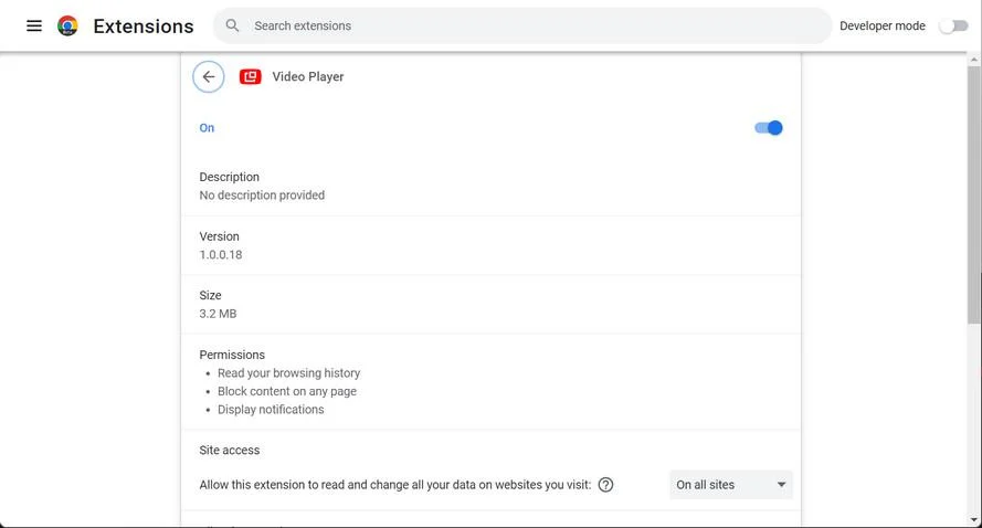 Image: Video Player Chrome extension