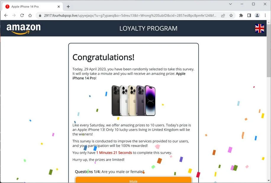 Screenshot of Fourhubpop.live Fake Survey