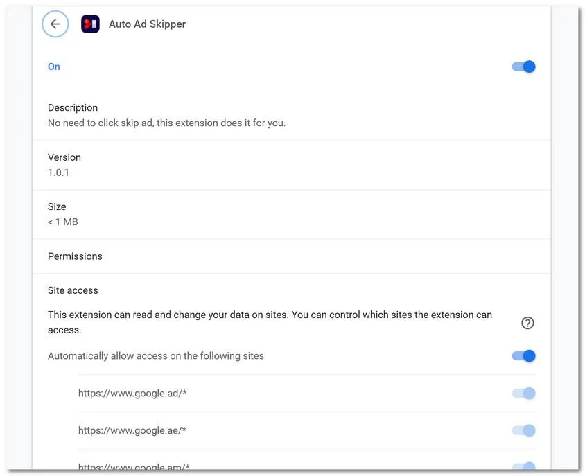 Image: Auto Ad Skipper Chrome extension