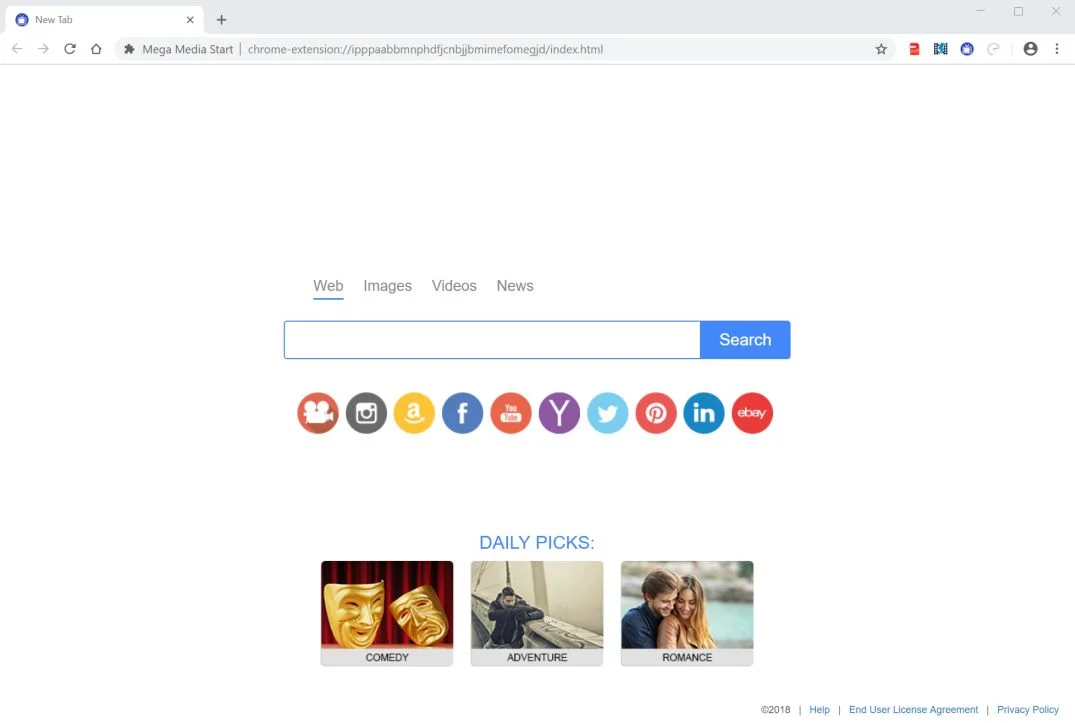 How to remove Mega Media Start redirect (Virus Removal Guide) 1 Image: Google Chrome is redirected to the Mega Media Start New Tab