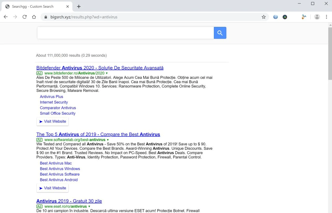 How to remove Bigsrch.xyz redirect (Virus Removal Guide) 1 Image: Google Chrome is redirected to Bigsrch.xyz