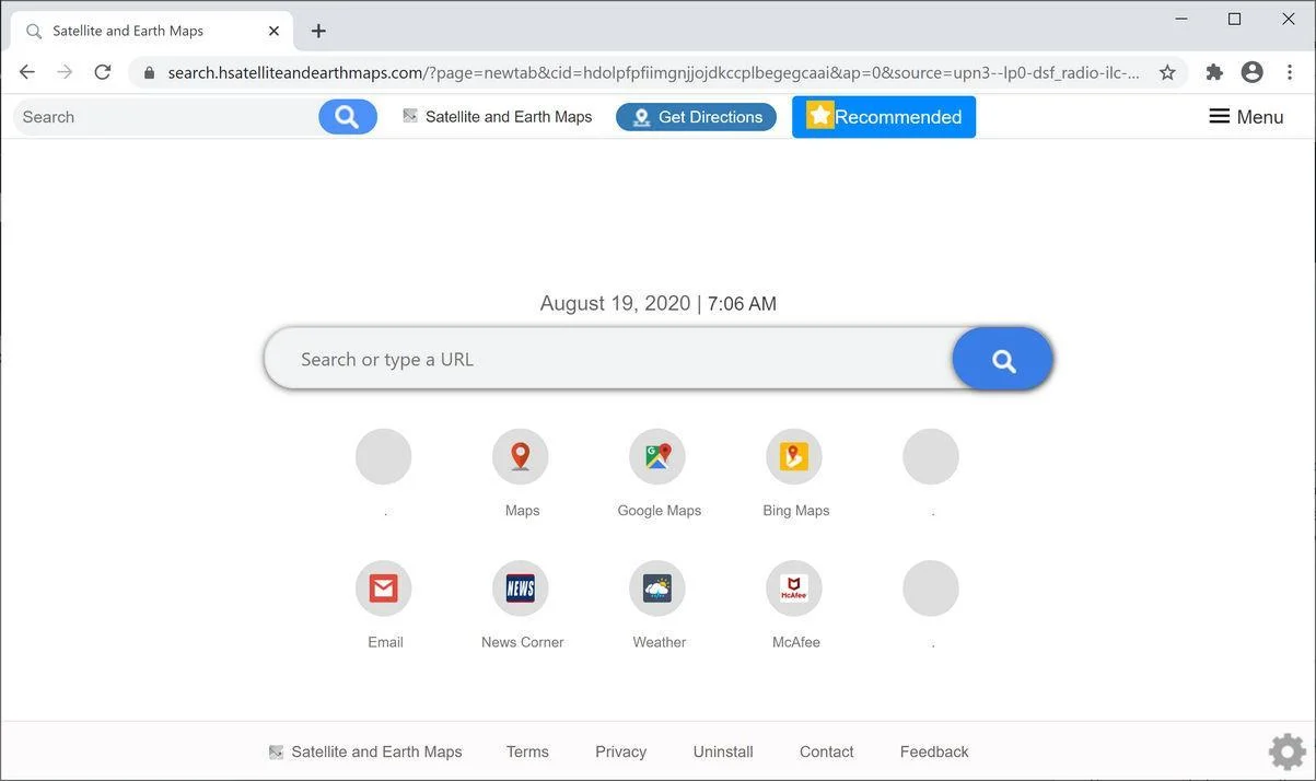 Remove Satellite and Earth Maps browser hijacker (Virus Removal Guide) 1 Image: Chrome browser is redirected to Satellite and Earth Maps