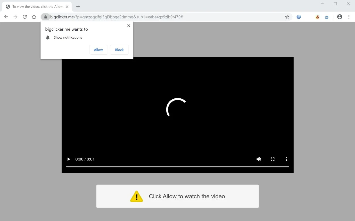Image: Chrome browser is redirected to Bigclicker.me