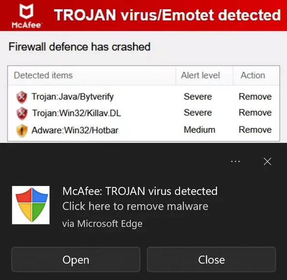 Image: TROJAN Virus/Emotet Detected Fake Alerts