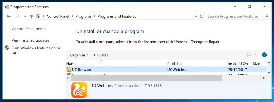 Uninstall UC Browser